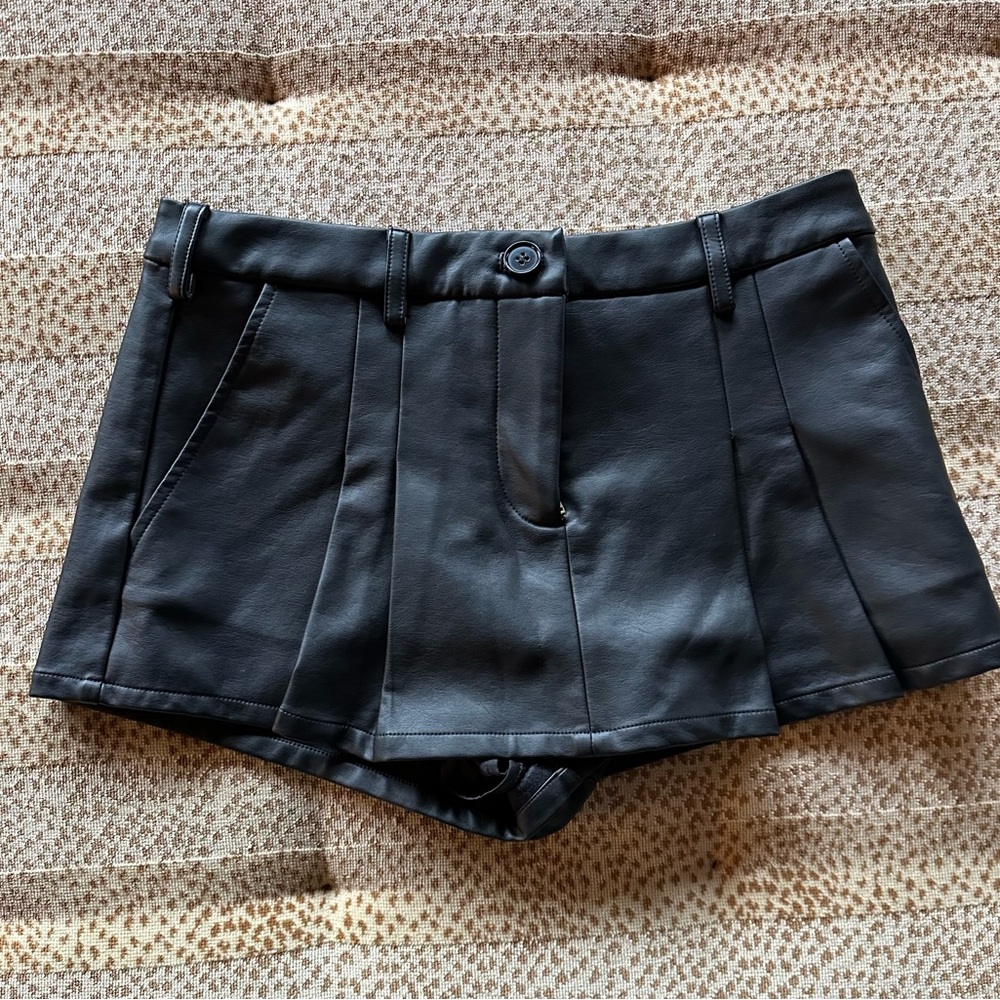Lovers + Friends Black Leather Shorts